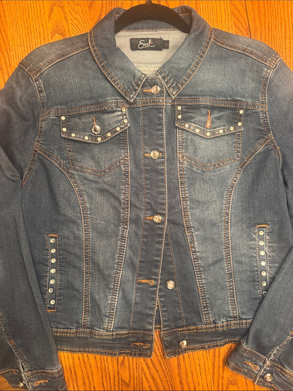 Earl Jeans Dark Blue Denim Jacket with Stud Embellishments